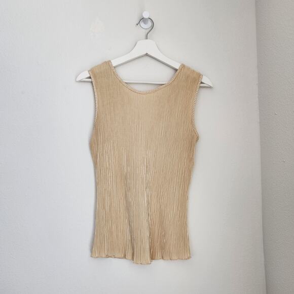 Vintage 90s Jaipur Gold Shimmer Pleated Tank Top Sheer Sleeveless Y2K S - Picture 5 of 7